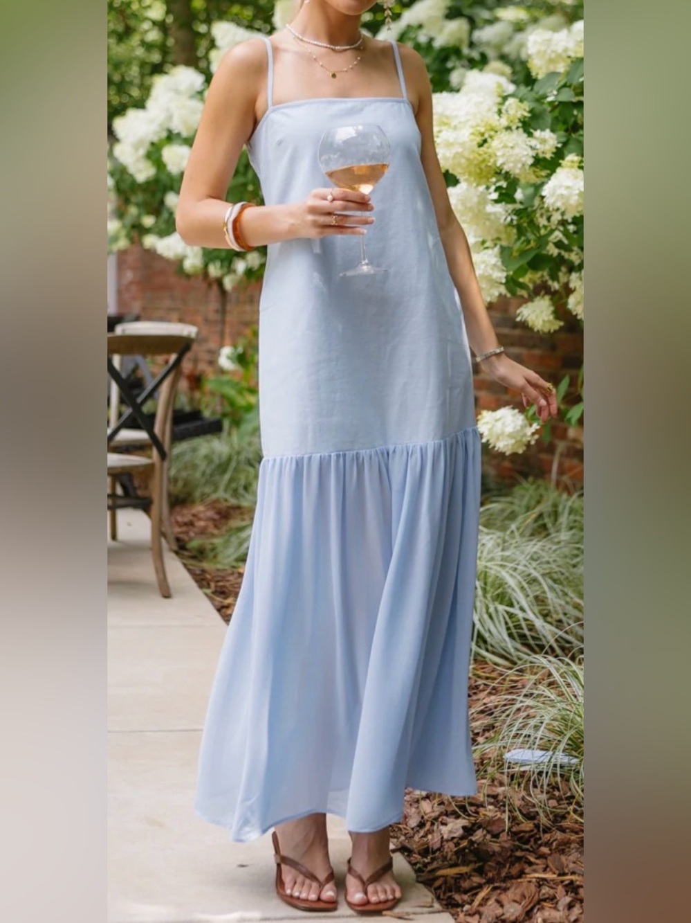 vestique Light Blue Spaghetti-Strap Midi/Maxi Dress